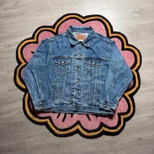 Vintage Y2K Reliq Denim Full Button Trucker Jean Jacket Size Large Blue